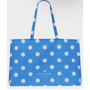 New Kate Spade Tote Blue White Polka Dot 25" x 15" XLarge Shopping Tote